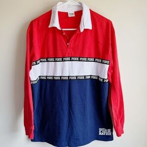 PINK Victoria’s Secret Red White & Blue Long Sleeve Polo Jersey